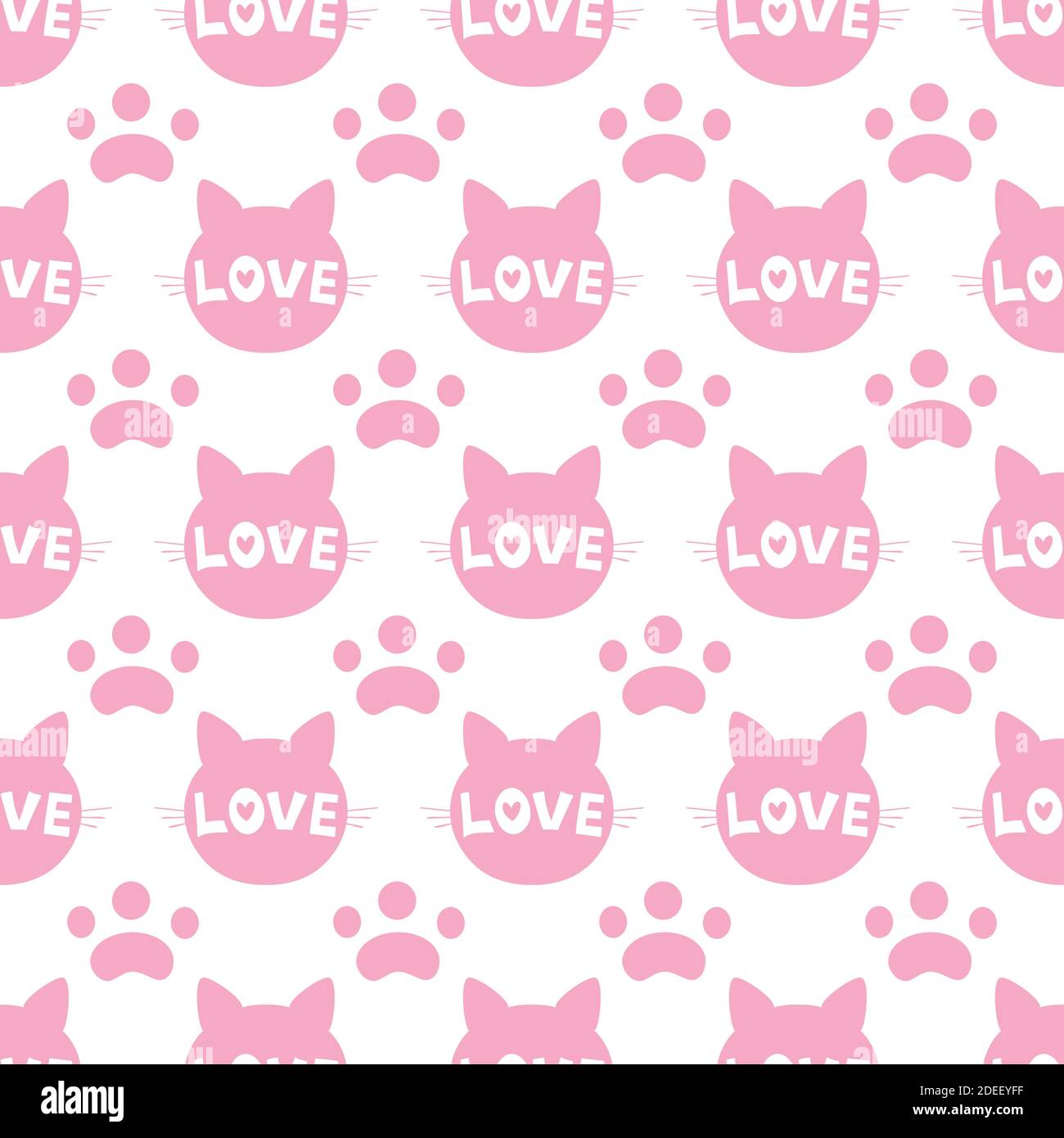 Seamless pattern of pink cat heads on a white background. Vector illustration. Silhouette of an animal. Wallpaper and fabric design and decor. Stock Vector