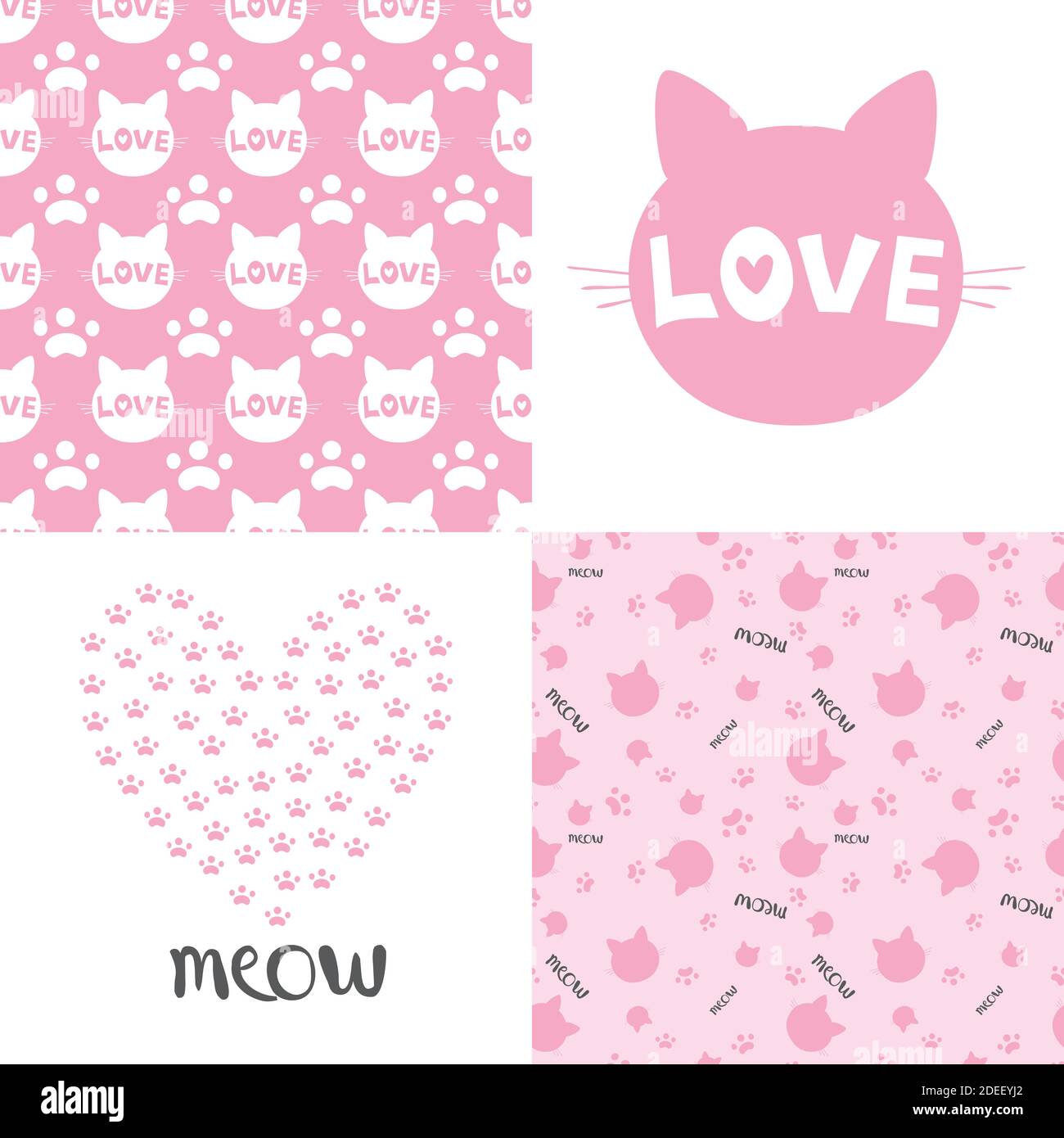 Set cute hand-drawn seamless pattern with cats Stock Vector