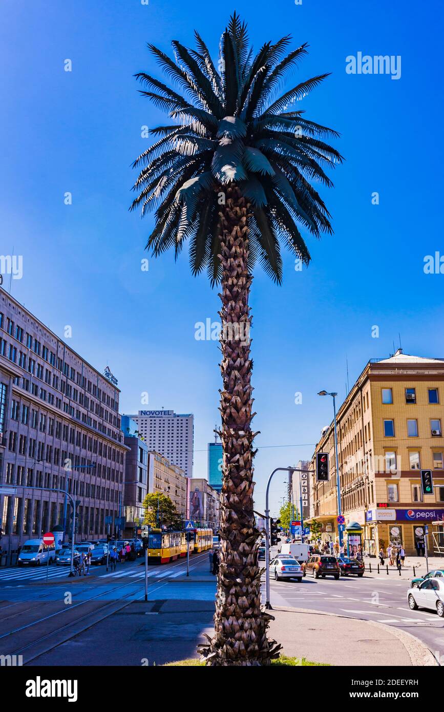 Greetings from Jerusalem Avenues. Is an artistic construction in the form of an artificial date palm, designed by Polish artist Joanna Rajkowska, loca Stock Photo