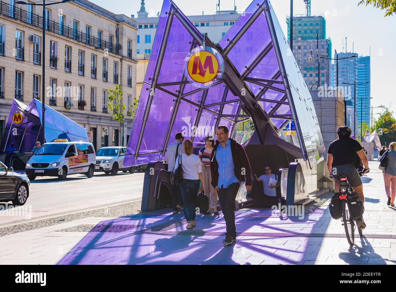 Purple glass roof. Nowy Swiat-Uniwersytet metro station. Warsaw, Poland, Europe. Stock Photo