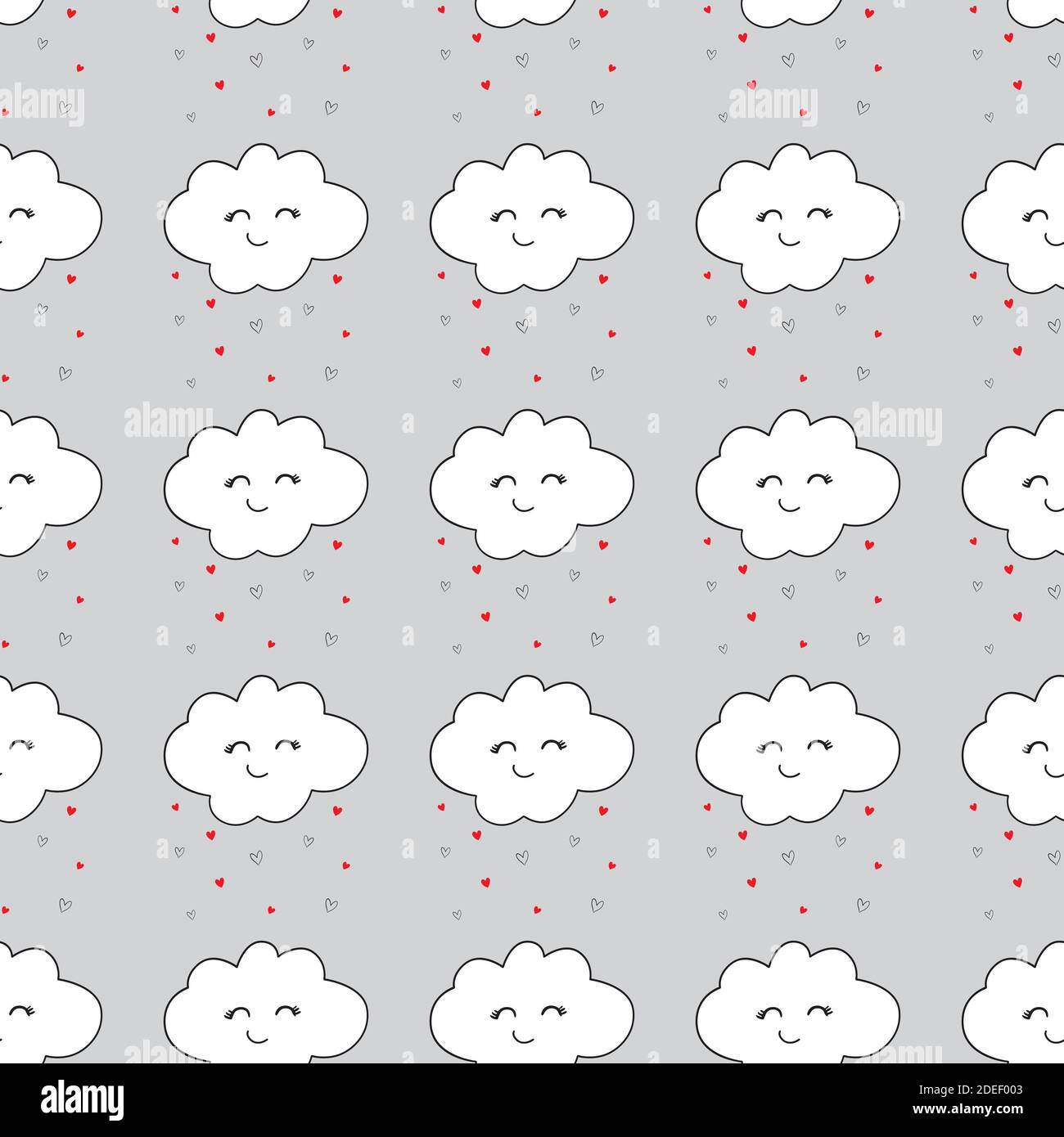 Seamless pattern with smiling sleeping clouds for kids holidays. Cute baby shower vector background clouds seamless vector pattern. Stock Vector