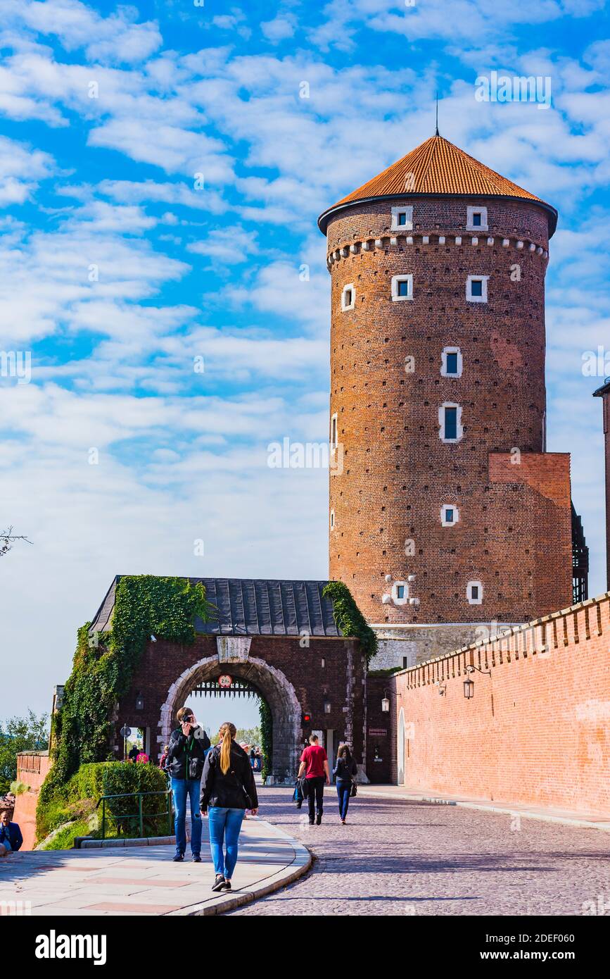 Gateway to Wawel Royal Castle and Sandomierska Tower.One of the Wawel Castle’s three artillery towers.It was built during the reign of Casimir IV Jagi Stock Photo