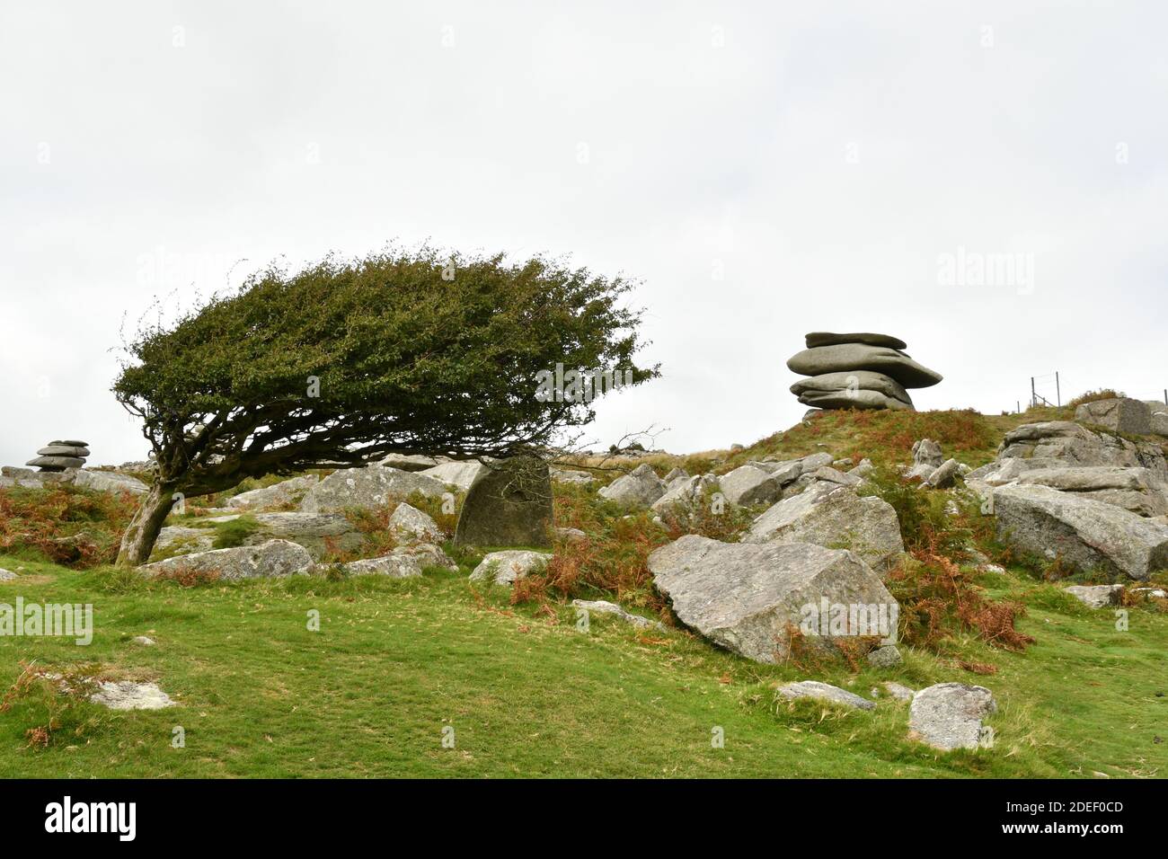 The Cheesewring, wind and rain eroded granite rock on Bodmin Moor Cornwall.UK Stock Photo