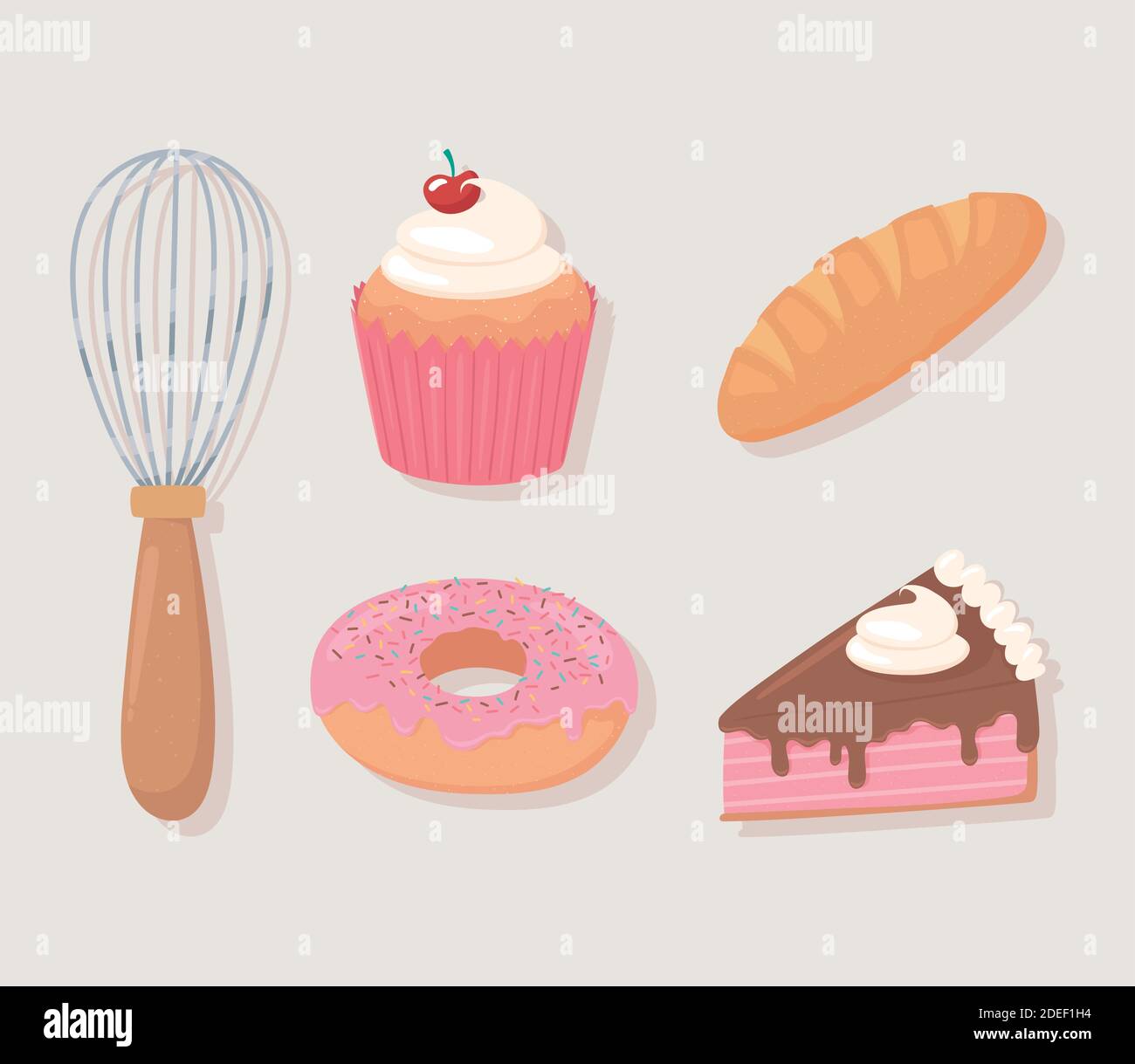 bakery icons cupcake bread cake donut and rolling pin vector ...