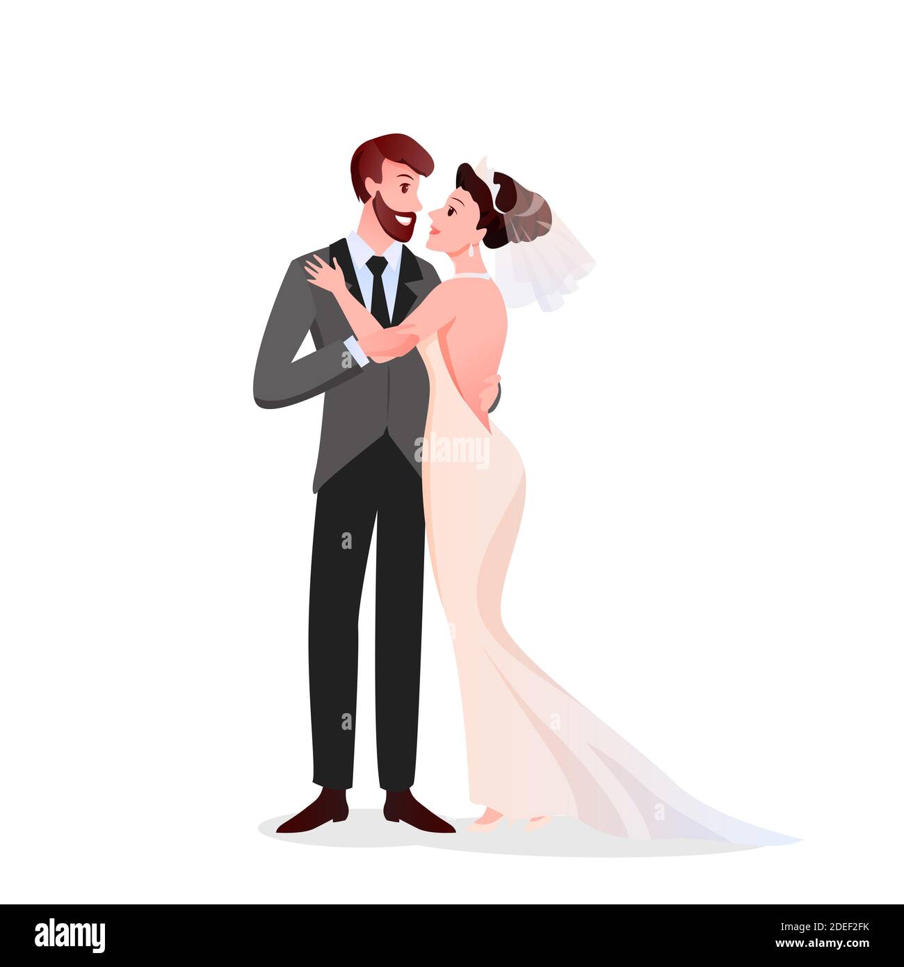 Bride and groom fashion, man in suit, woman in wedding dress Stock Photo