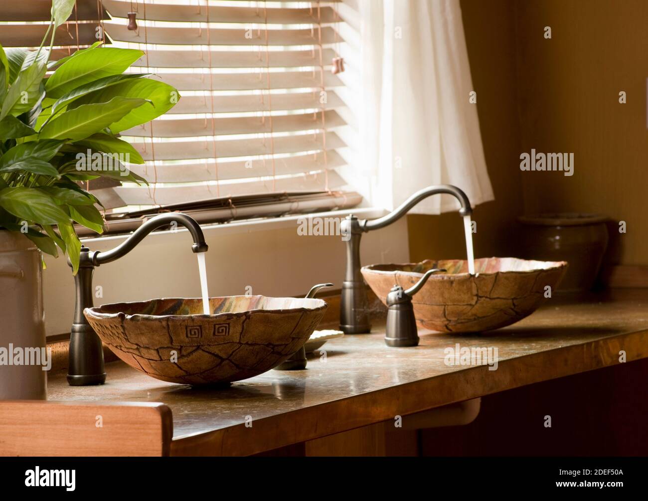 Hand Made Wooden Sinks Stock Photo Alamy
