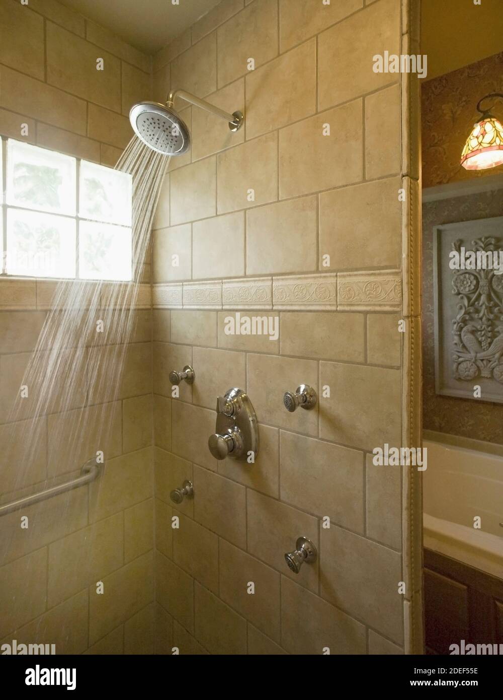 Tiles shower with body jets Stock Photo Alamy