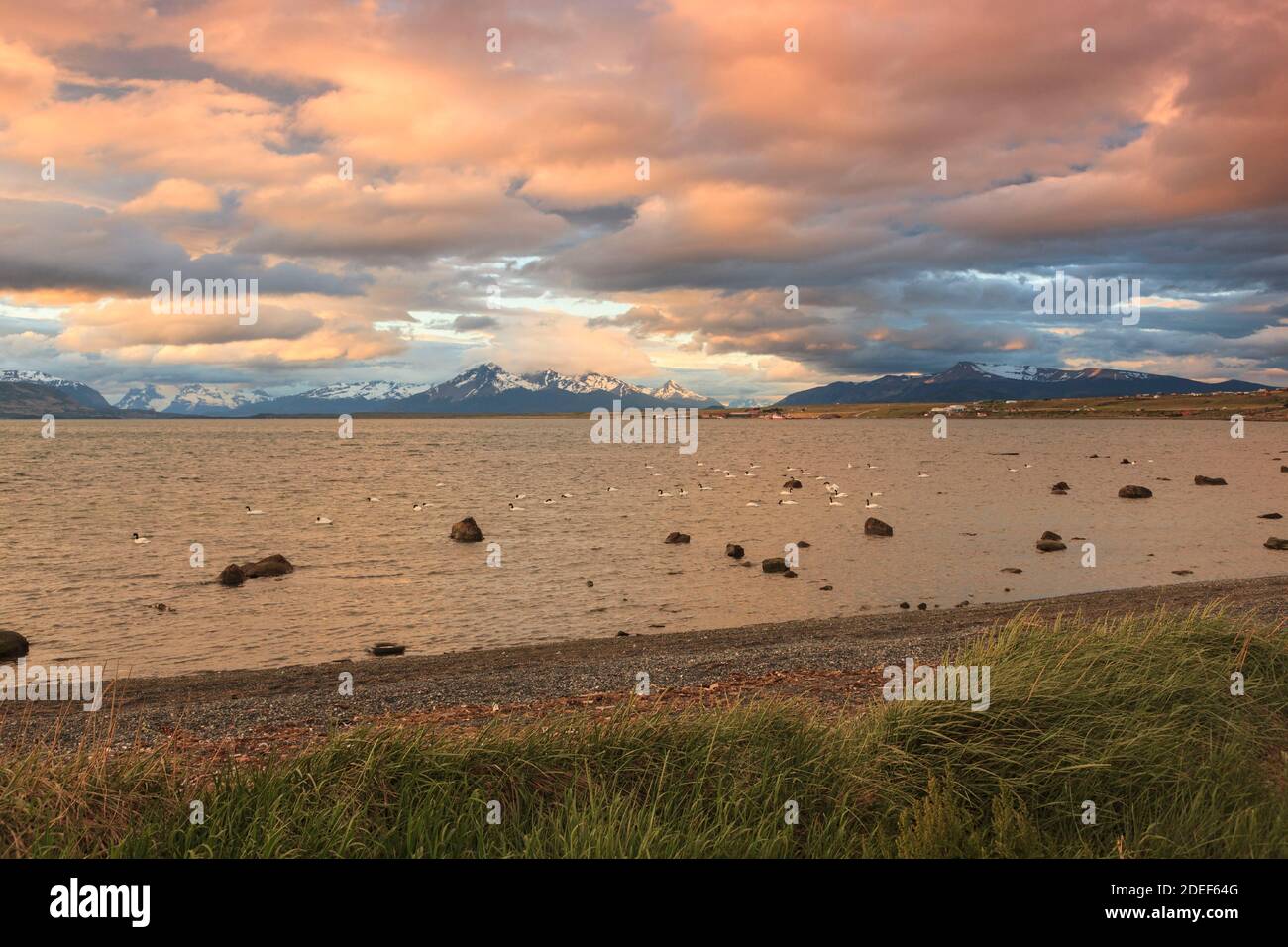 View from Puerto Natales, Ultima Esperanza Bay, Patagonia, Chile Stock Photo
