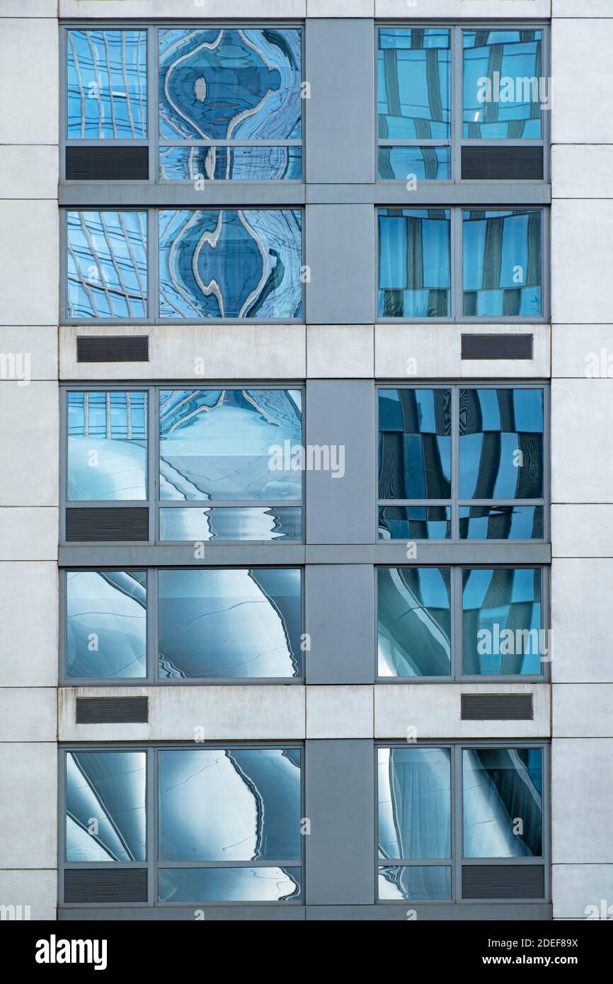reflections in the windows on an office block in Hudson Yard, New York Stock Photo