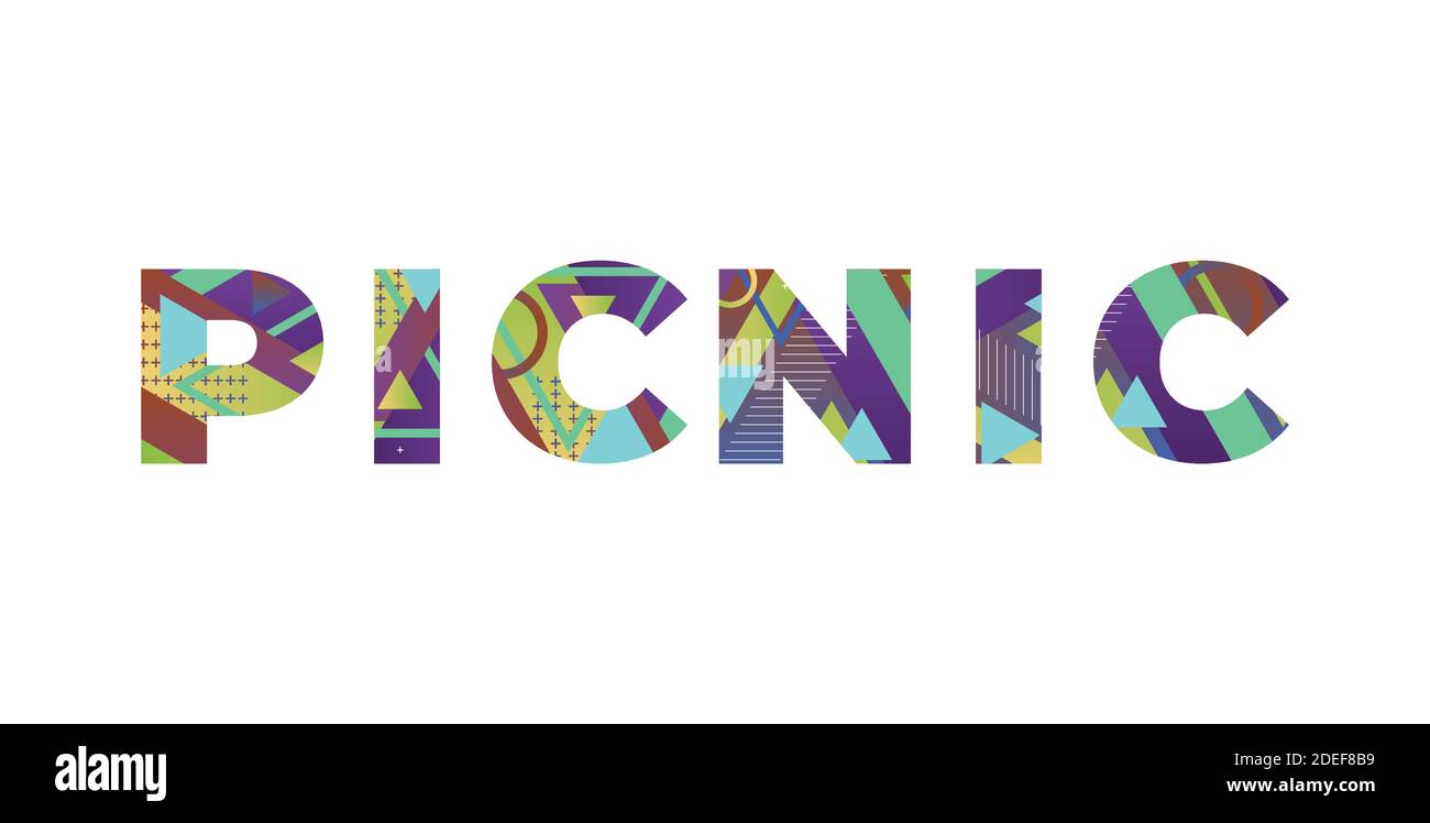 The word PICNIC concept written in colorful retro shapes and colors illustration Stock Vector