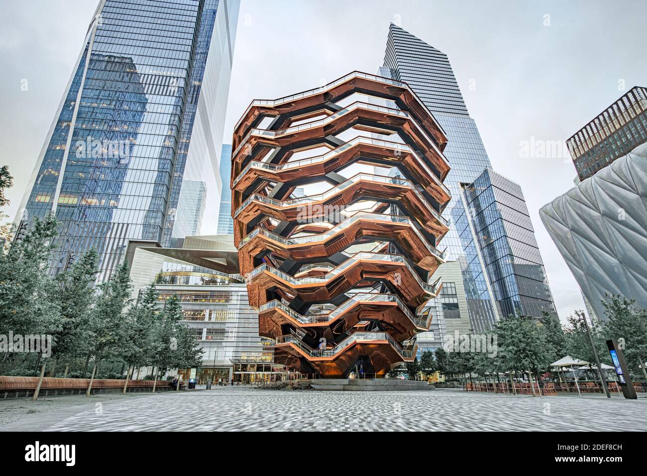The Vessel, a tourist attraction comprising of lots of stairs in Hudson Yards, New York Stock Photo
