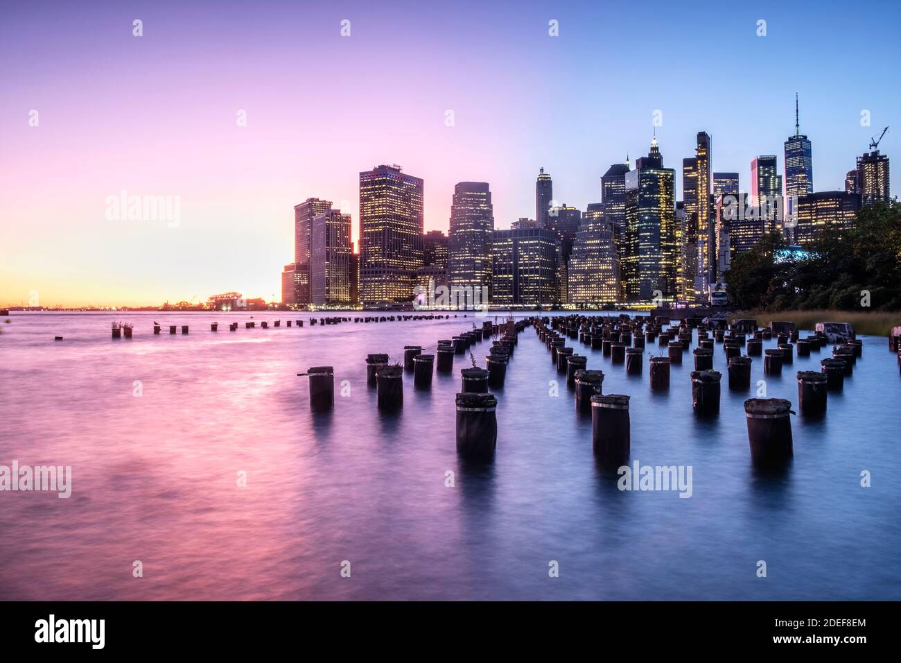 New York skyline viewed from Old Pier 1 Brooklyn Stock Photo
