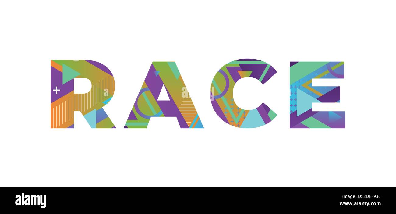 The word RACE concept written in colorful retro shapes and colors