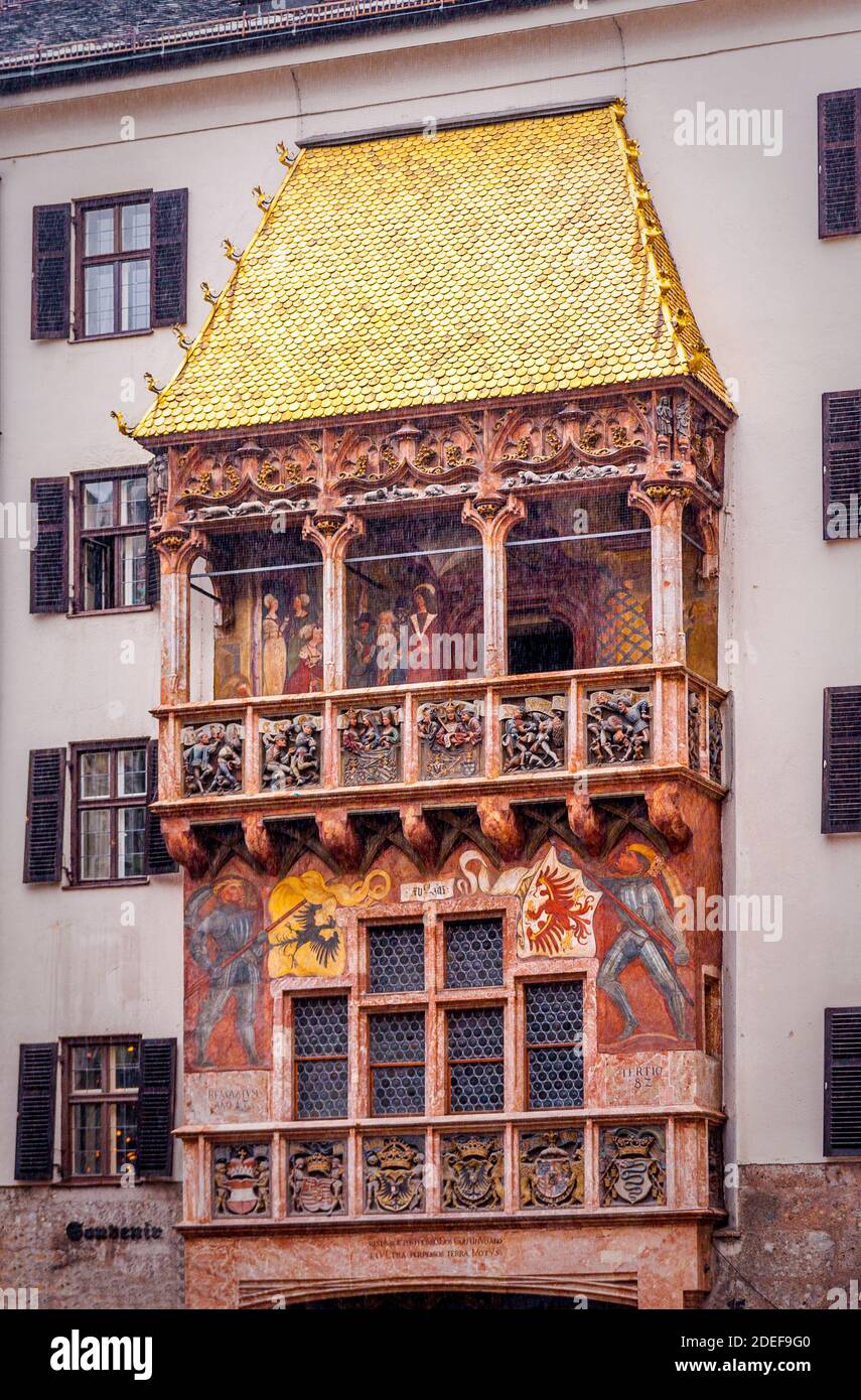 Goldenes Dachl - Golden Roof, b, 1500 by  Emperor Maximilian I to mark his wedding to Bianca Maria Sforza, Innsbruck, Austria Stock Photo