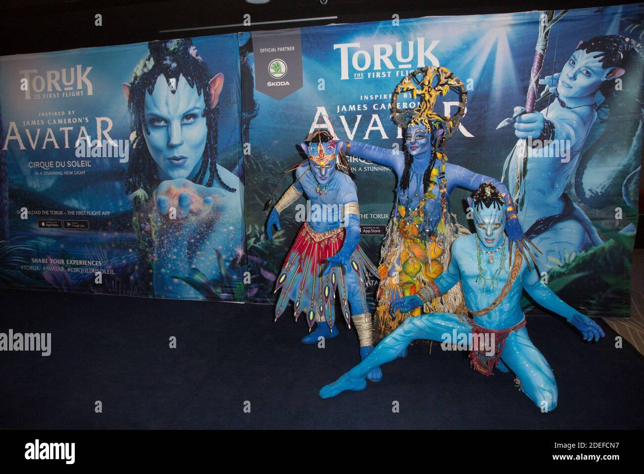 The Na'vi attends Cirque du Soleil 'Toruk - The First Flight' Opening Night, based on James Cameron's film 'Avatar', held at the AccorHotels Arena in Paris on April 04, 2019 in Paris, France. Photo by Nasser Berzane/ABACAPRESS.COM Stock Photo