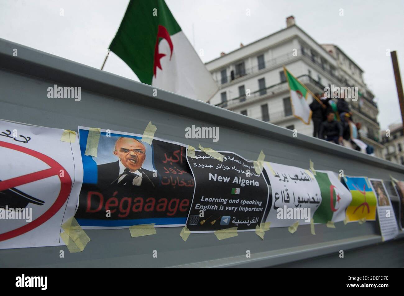 Algerians take part in an anti-government demonstration, on April 5, 2019 in the capital Algiers. Algerians were gathered today for the first mass protests since the resignation of ailing president Abdelaziz Bouteflika, in a key test of whether the momentum for reform can be maintained. Opponents of the old regime have called for a massive turnout, targeting a triumvirate they dub the '3B' -- Abdelakder Bensalah, Tayeb Belaiz and Prime Minister Noureddine Bedoui. Photo by Louiza Ammi/ABACAPRESS.COM Stock Photo