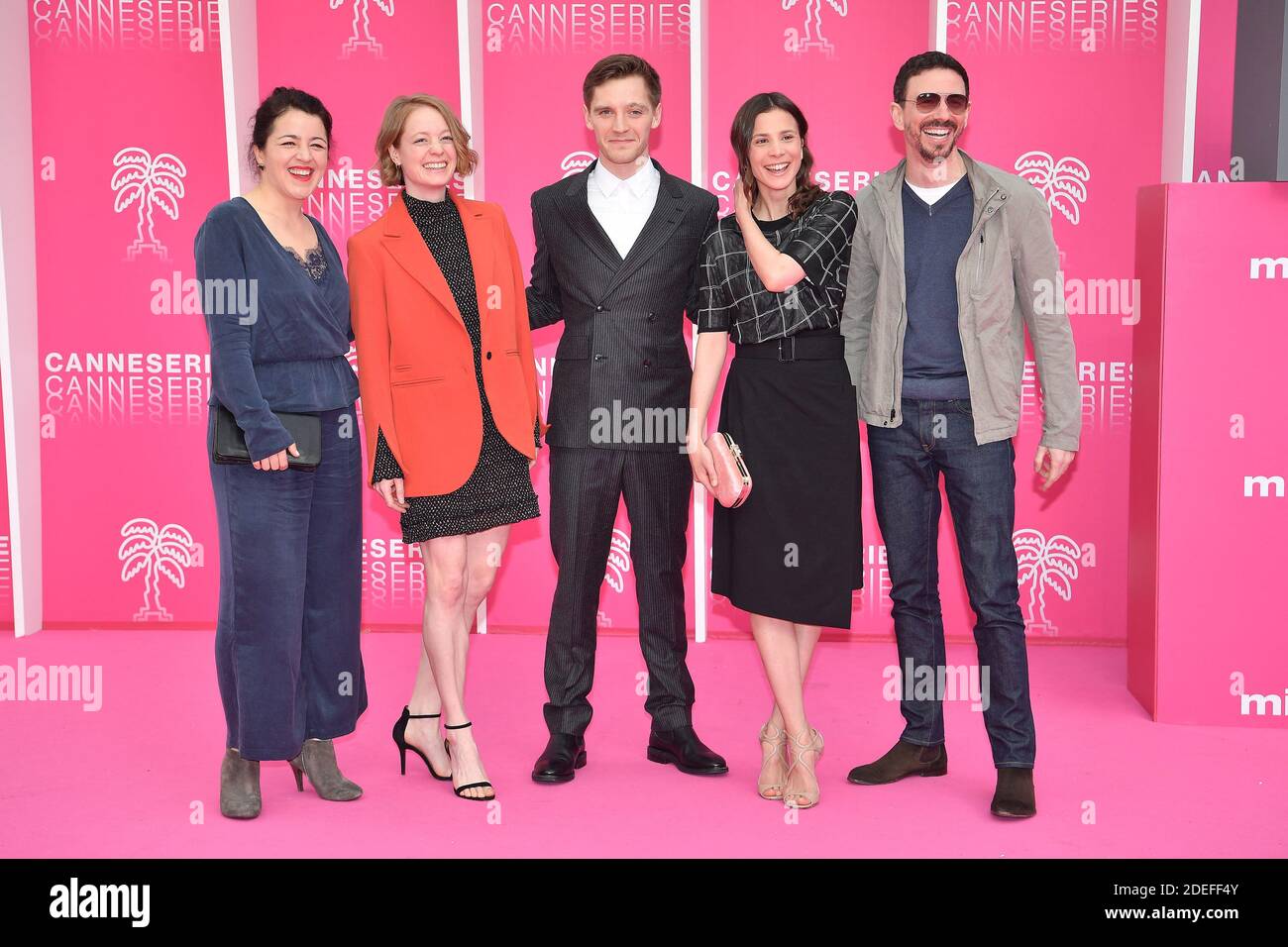 (L-R) Sarah Kierkegaard , Leonie Benesch, Jonas Nay, Aylin Tezel and Oliver Berben from the serie 'The Master Butcher' attend the 2nd Cannesseries - International Series Festival at Palais des Festivals on April 7, 2019 in Cannes, France. Photo by David Niviere/ABACAPRESS.COM Stock Photo