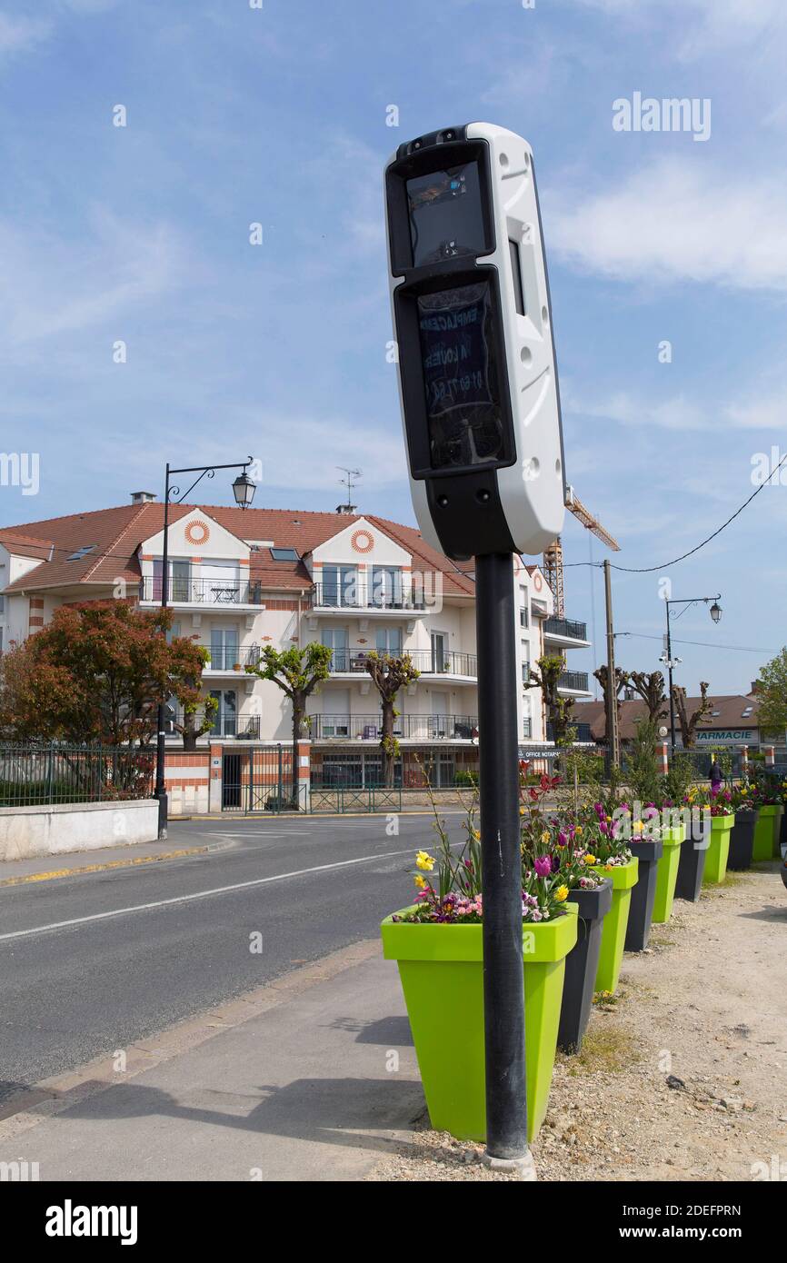 A speed camera "tourelle" is seen in Roissy-en-Brie, 30kms east of Paris,  France on April 15, 2019. Hundreds of hi-tech “speed cameras of the future”  are to be be installed this year