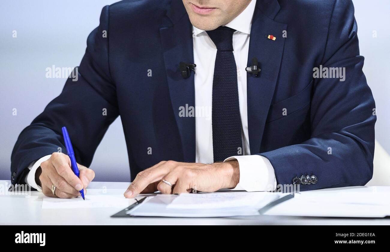 French President Emmanuel Macron Gestures During His Live Address