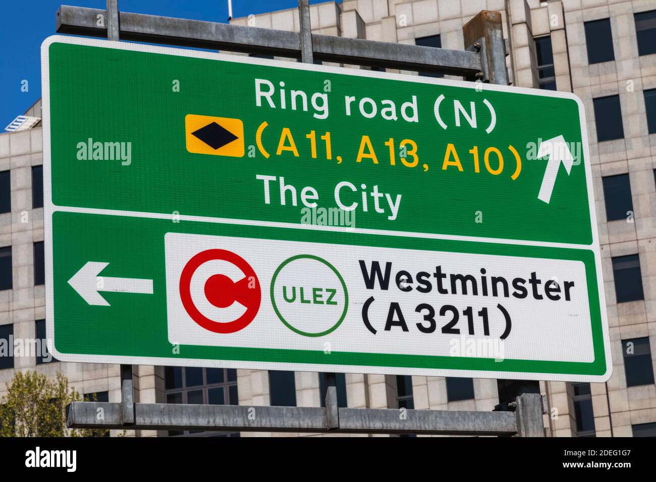 England, London, Ring Road Sign Indicating Congestion and ULEZ Zones Stock Photo