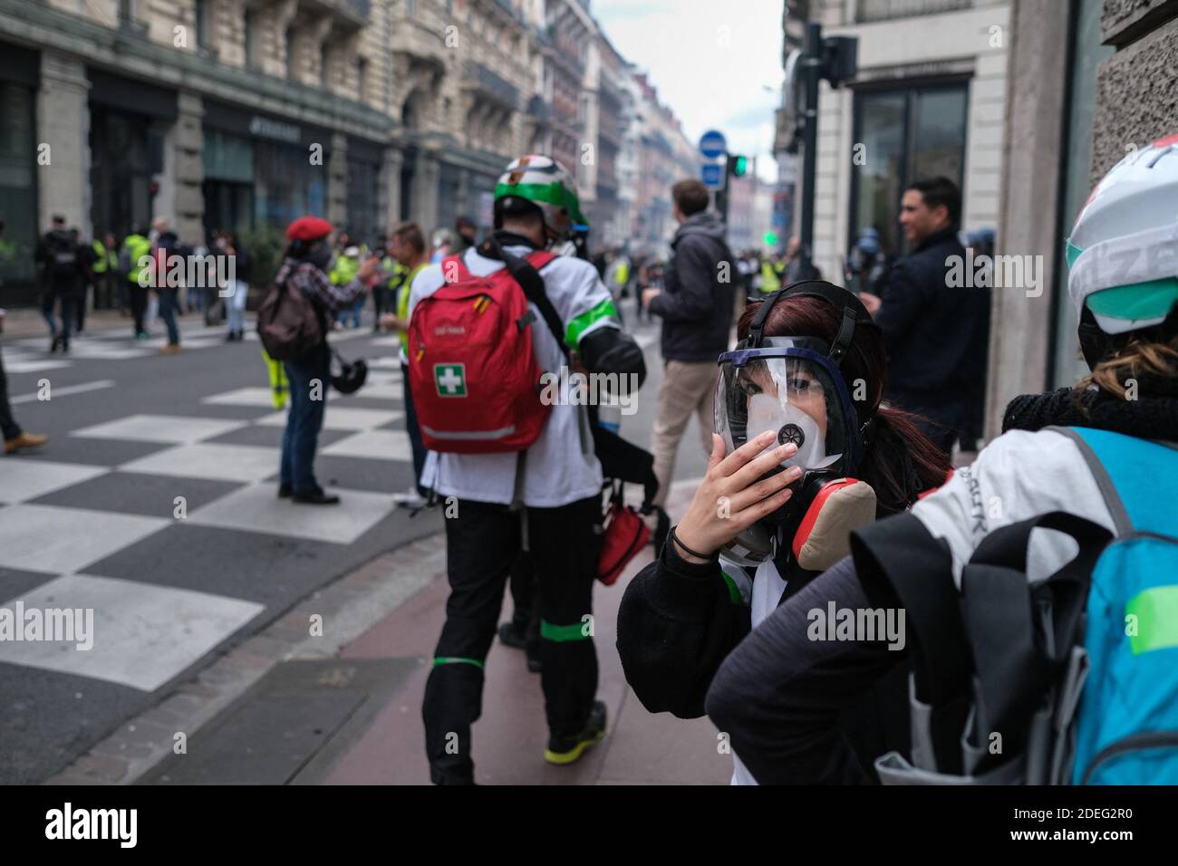 Portrait of a Street Medic.For the 24th consecutive Saturday, the Gilets  Jaunes (Yellow Vests) demonstrated