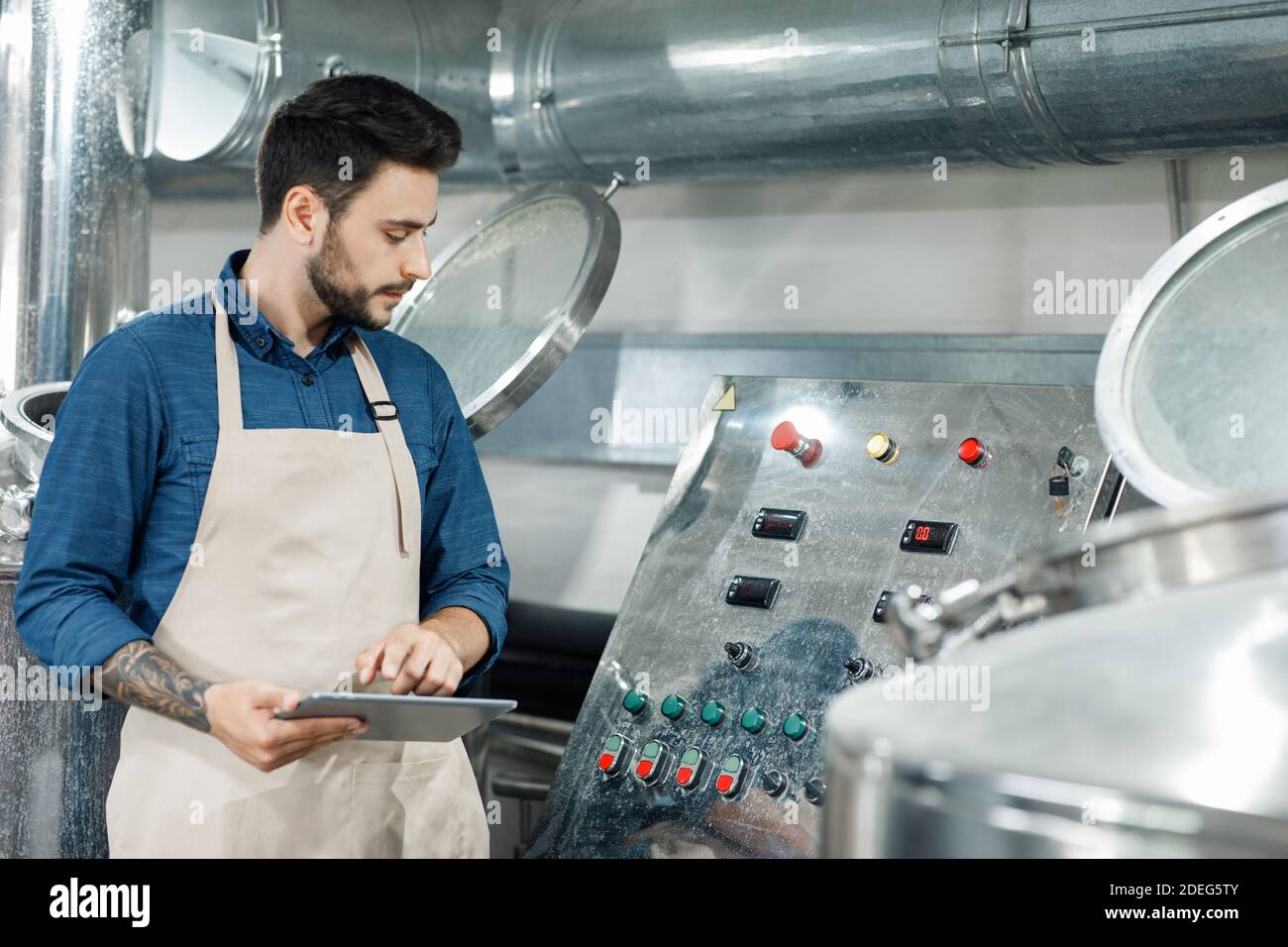 Drink production, inspection management control and small business Stock Photo
