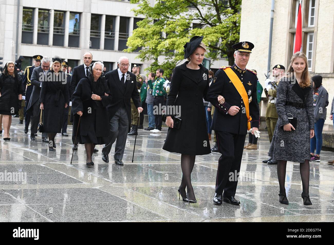 King Philippe, the Queen Mathilde of the Belgians and Crown Princess Elisabeth of Belgium at the funeral of Grand Duke Jean of Luxembourg at Cathedral Notre-Dame of Luxembourg in Luxembourg City, Luxembourg on May 4, 2019. Grand Duke Jean of Luxembourg has died at 98, April 23, 2019. Photo by David Niviere/ABACAPRESS.COM Stock Photo