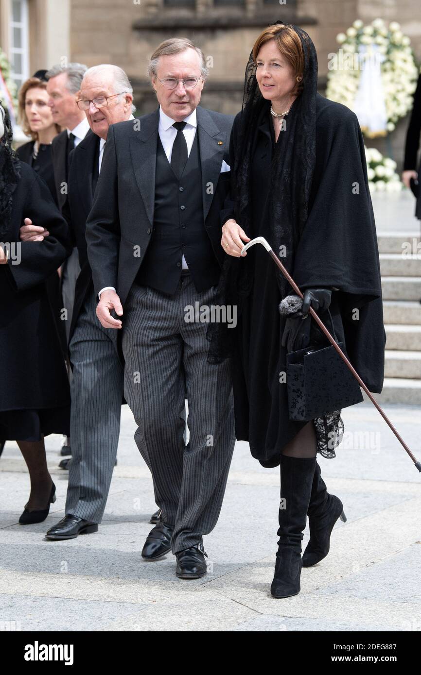 Prince Jean of Luxembourg and Countess Diane of Nassau get out the  cathedral Notre-Dame after the funeral of Grand Duke Jean of Luxembourg on  May 4, 2019 in Luxembourg City, Luxembourg.Grand Duke