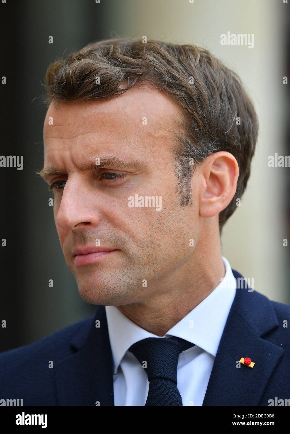 French President Emmanuel Macron welcomes the Secretary General of the Council of Europe Thorbjorn Jagland at the Elysee Palace in Paris, France on May 6, 2019. Photo by Christian Liewig/ABACAPRESS.COM Stock Photo