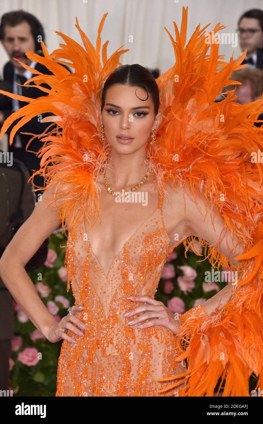 kendall jenner orange dress met Kendall Jenner attends The 2019 Met Gala Celebrating Camp: Notes On Fashion  at The Metropolitan Museum