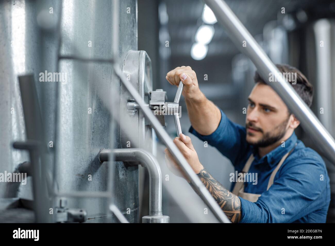 Management of equipment at brewery and control manufacturing Stock Photo