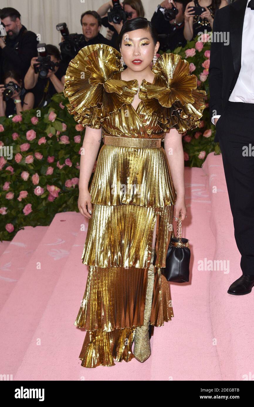 awkwafina gold dress attends The 2019 Met Gala Celebrating Camp: Notes On Fashion at The Metropolitan Museum of Art on May 06, 2019 in New York City. Photo by Lionel Hahn/ABACAPRESS.COM Stock Photo Critics choice