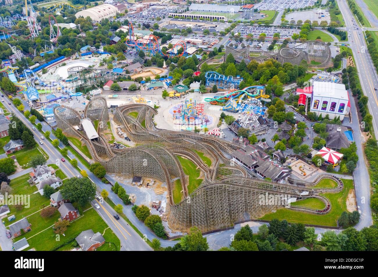 Aerial view of Hersheypark Amusement Park, Hershey, PA, USA Stock Photo