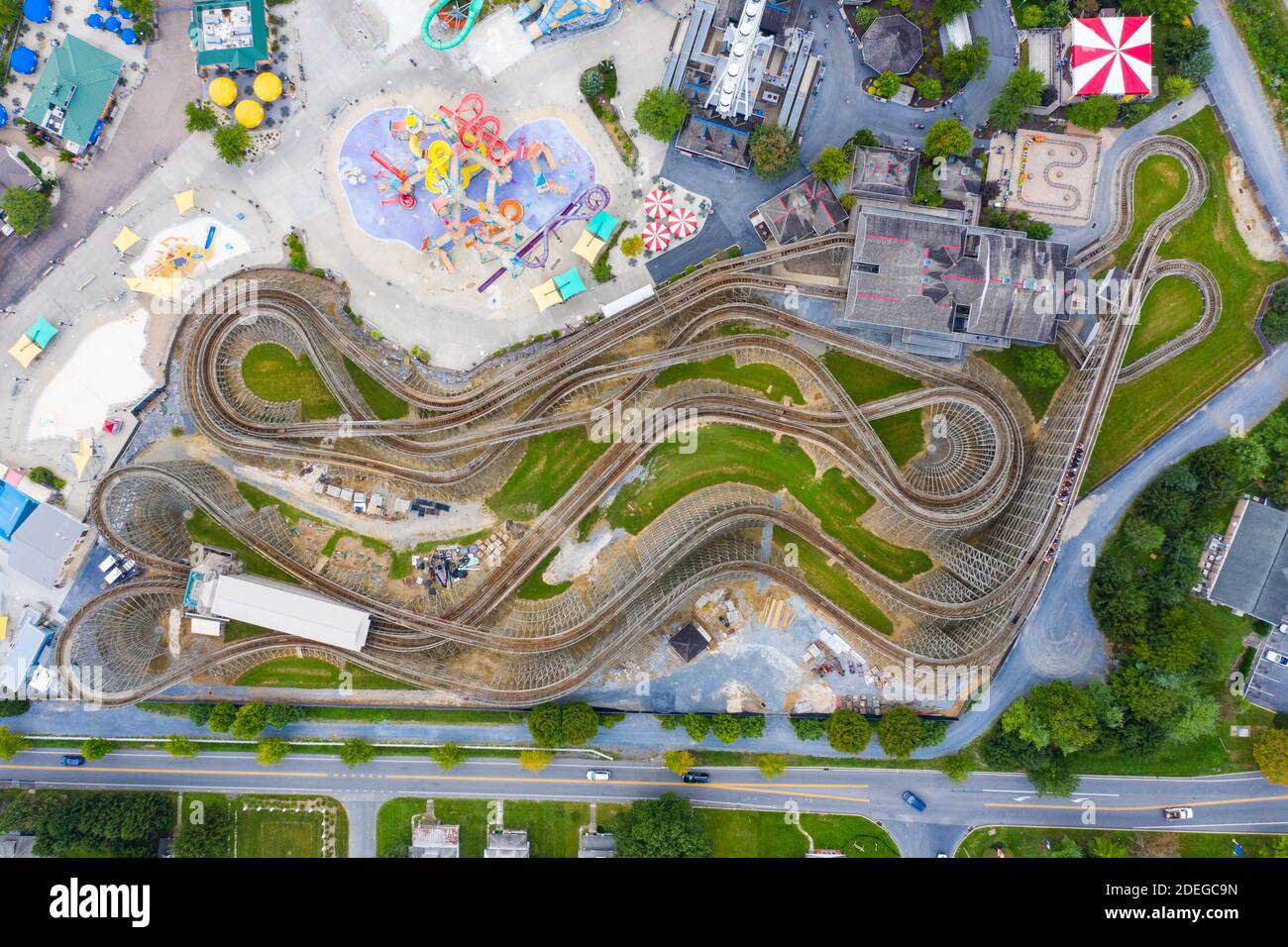 Aerial view of Great Bear Roller Coaster, Hersheypark Amusement Park