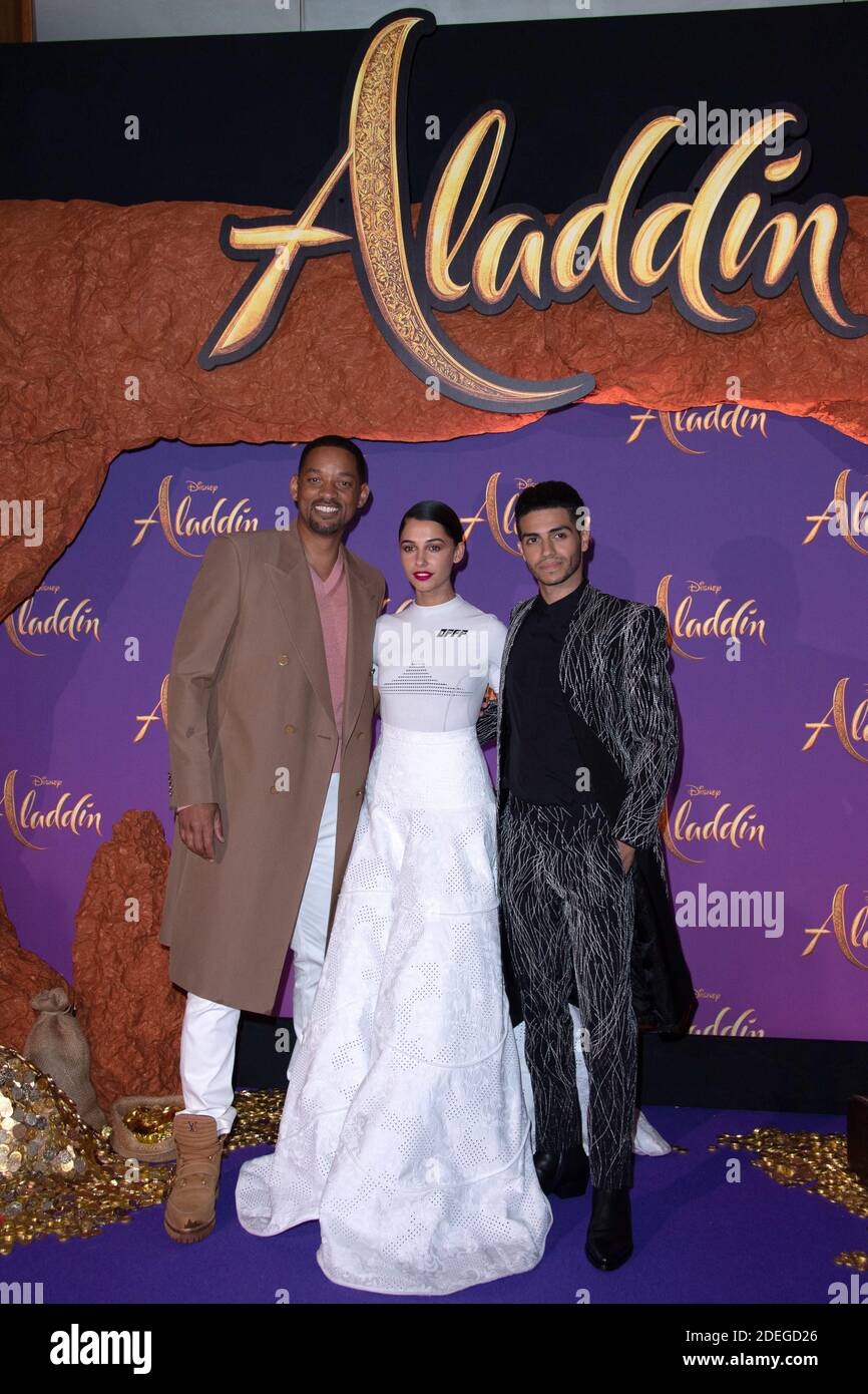 Will Smith, Naomi Scott and Mena Massoud attending the Aladdin Premiere at the Grand Rex cinema in Paris, France on May 08, 2019. Photo by Aurore Marechal/ABACAPRESS.COM Stock Photo