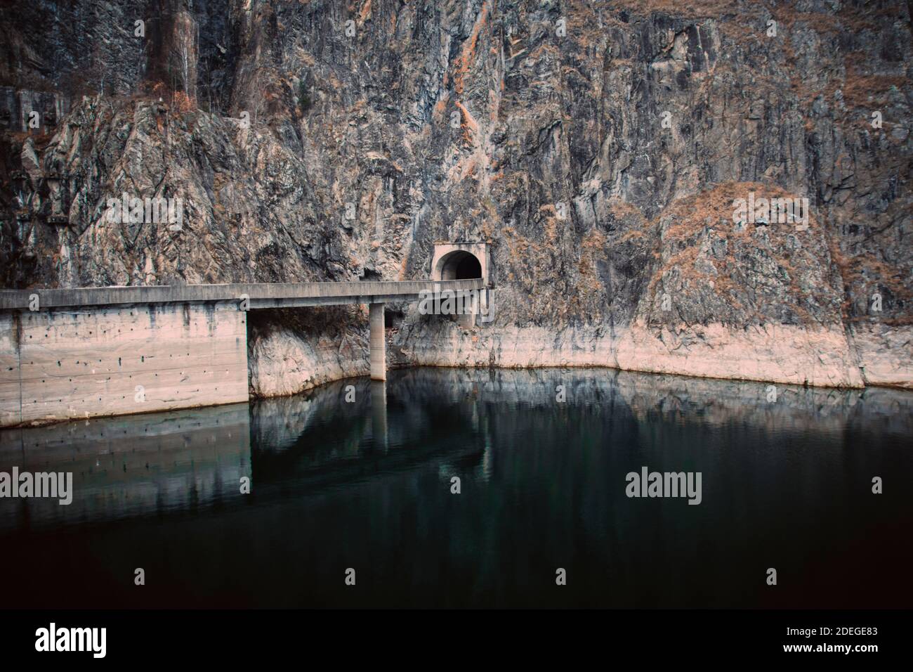 A beautiful view from the dam upon the Vidraru lake in Romania Stock Photo