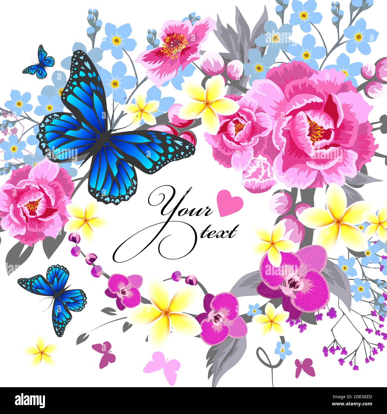 Beautiful floral frame with pink flowers. Vector illustration Stock ...