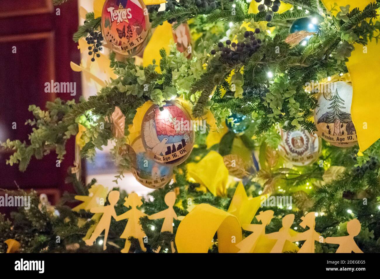 Ornaments Decorate A Fraser Fir The Official White House Christmas Tree In The Blue Room Of The White House During The Press Preview Of The 2020 Christmas Decorations At The White House