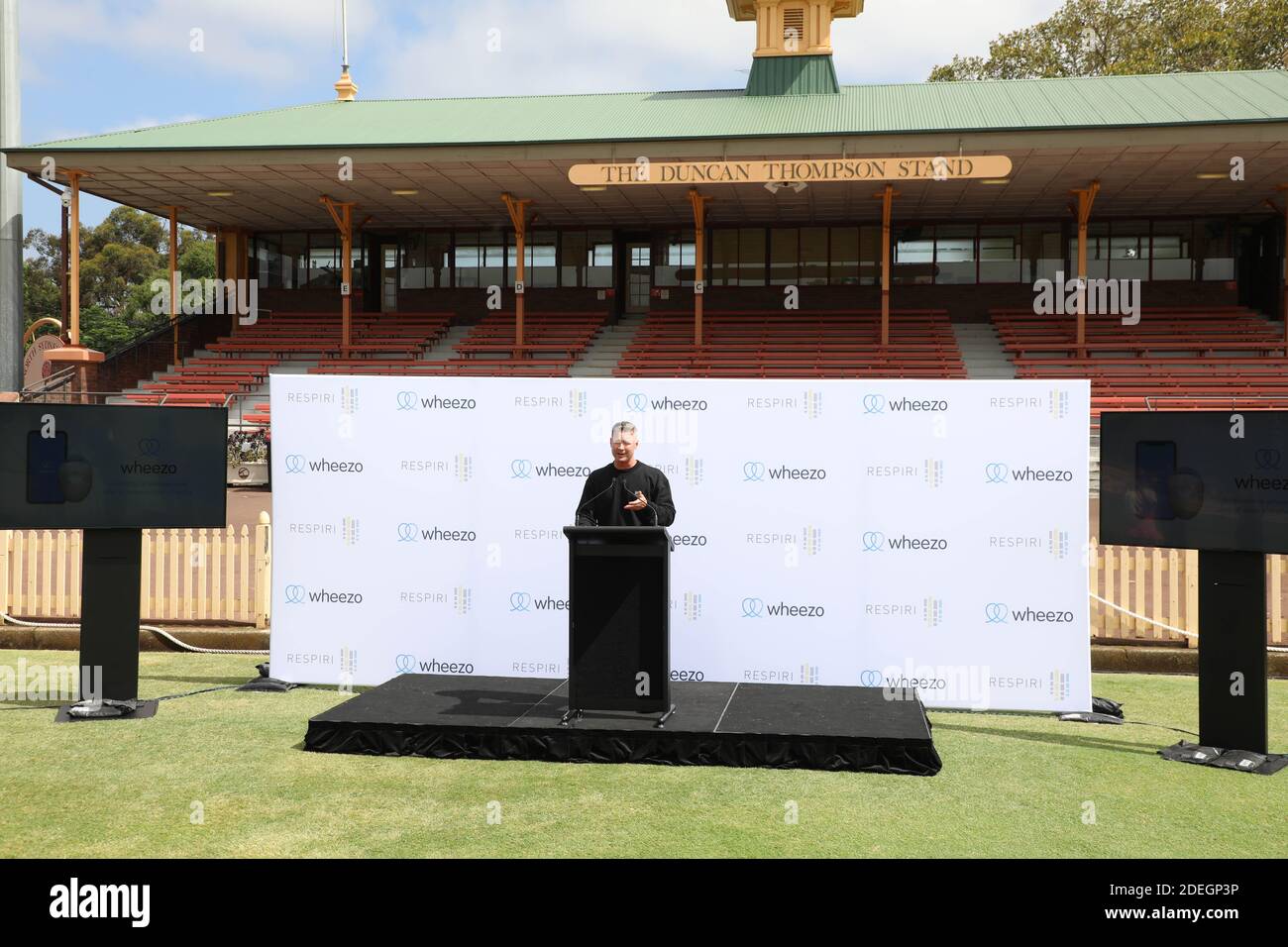 Sydney, Australia. 1st December 2020. Pictured: Cricket legend Michael Clarke. A new Australian designed and manufactured technology will assist the one in 10 Australians living with asthma manage their condition. Cricket legend Michael Clarke joined Respiri CEO Marjan Mikel to officially launch wheezo on the first day of summer – a particularly troubling time of year for Australians with asthma due to bushfire smoke and pollen thunderstorms aggravating the respiratory system. Australian designed and manufactured technology wheezo, assists asthma patients, particularly children and adolescents Stock Photo