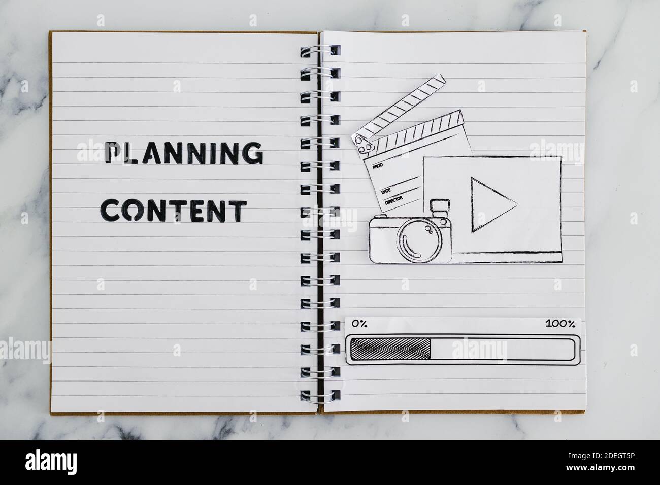 planning content for social media conceptual image, notebook with photo ...