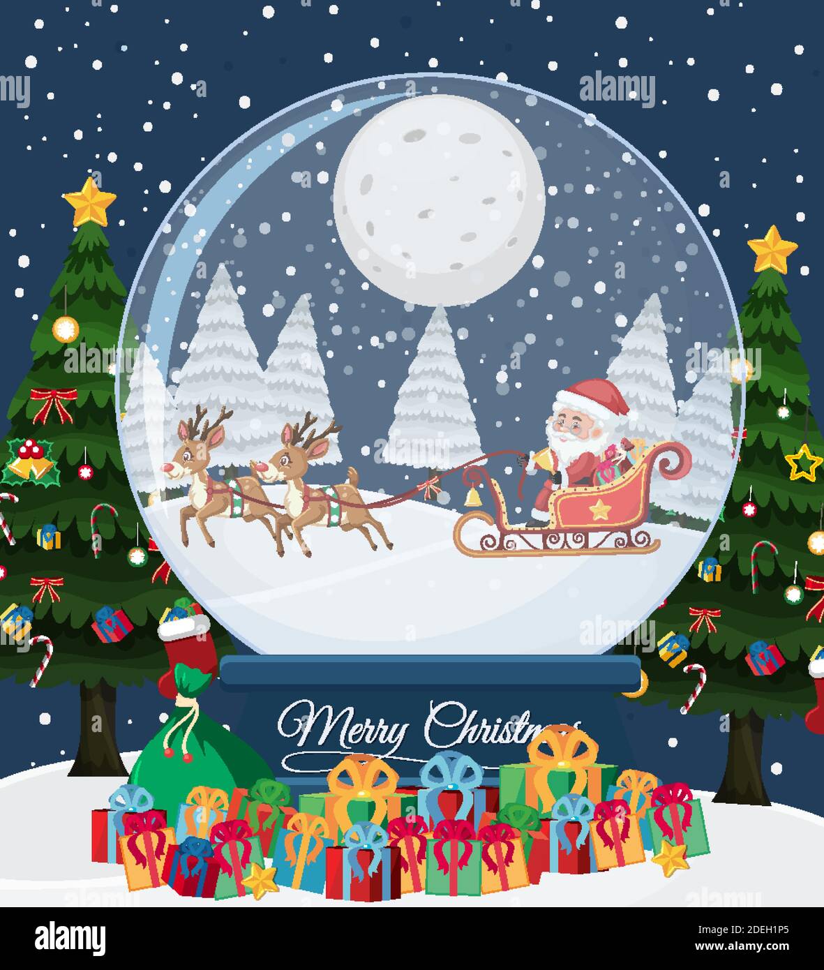 Santa on sleigh with deer delivery gift illustration Stock Vector Image ...