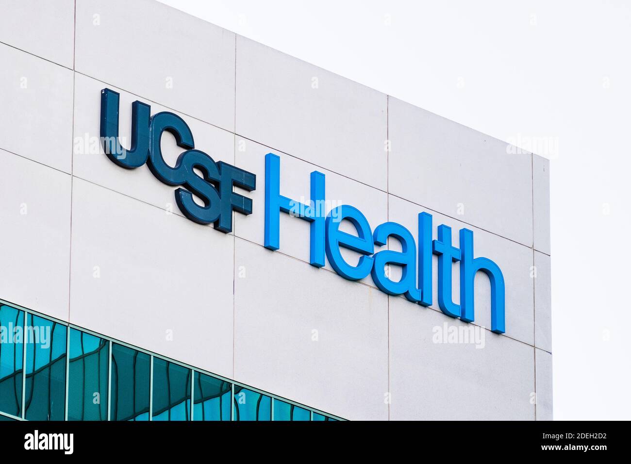 Sep 21, 2020 Brisbane / CA / USA - UCSF Health sign at their Supply Chain Management Department location; University of California, San Francisco Medi Stock Photo