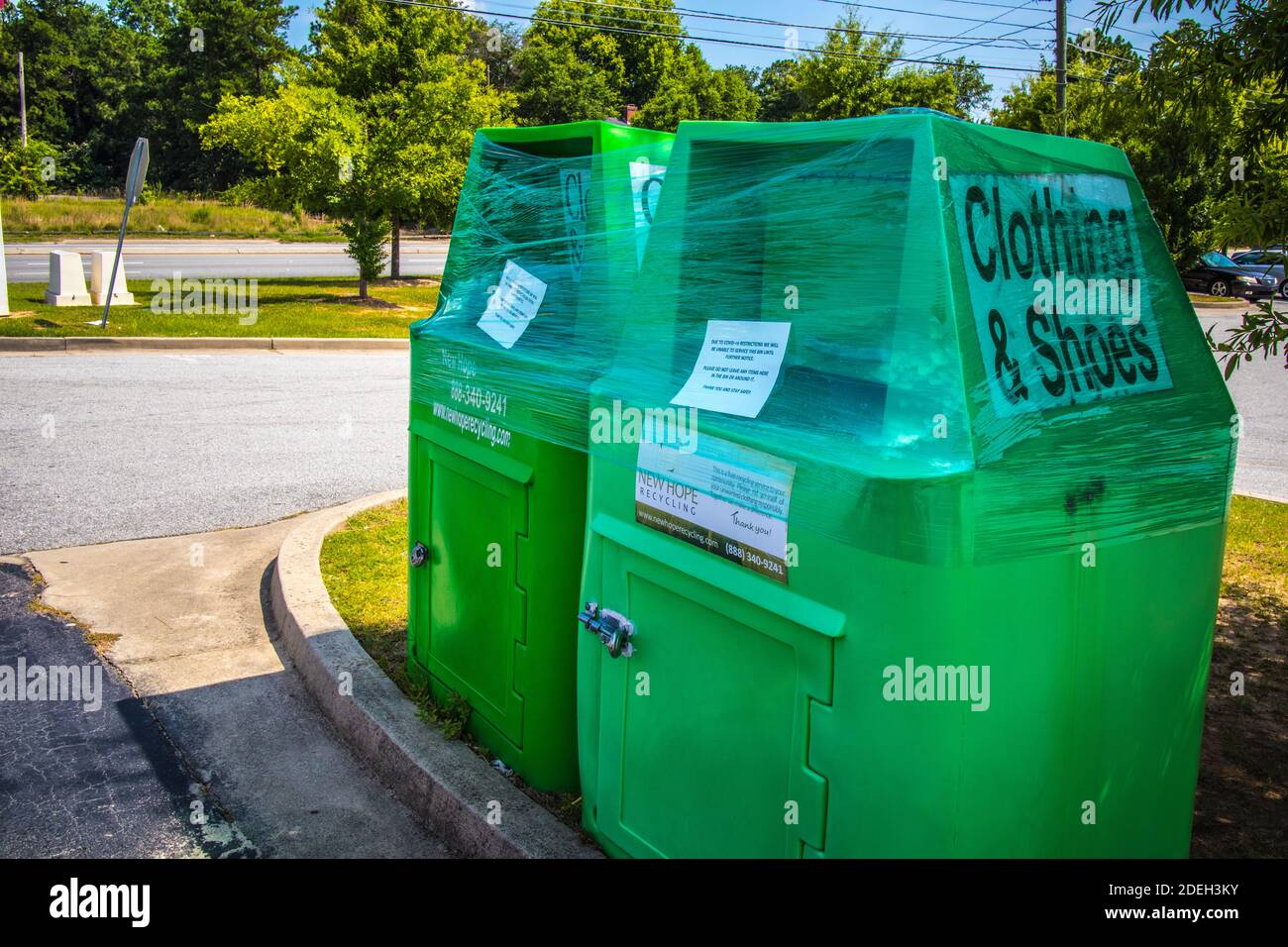Augusta, Ga USA 07 04 20 Recycling bins closed off due to covid19