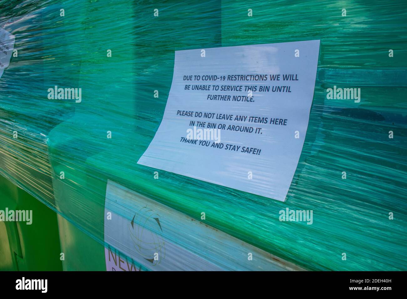 Augusta, Ga USA 07 04 20 Recycling bins closed off due to covid19