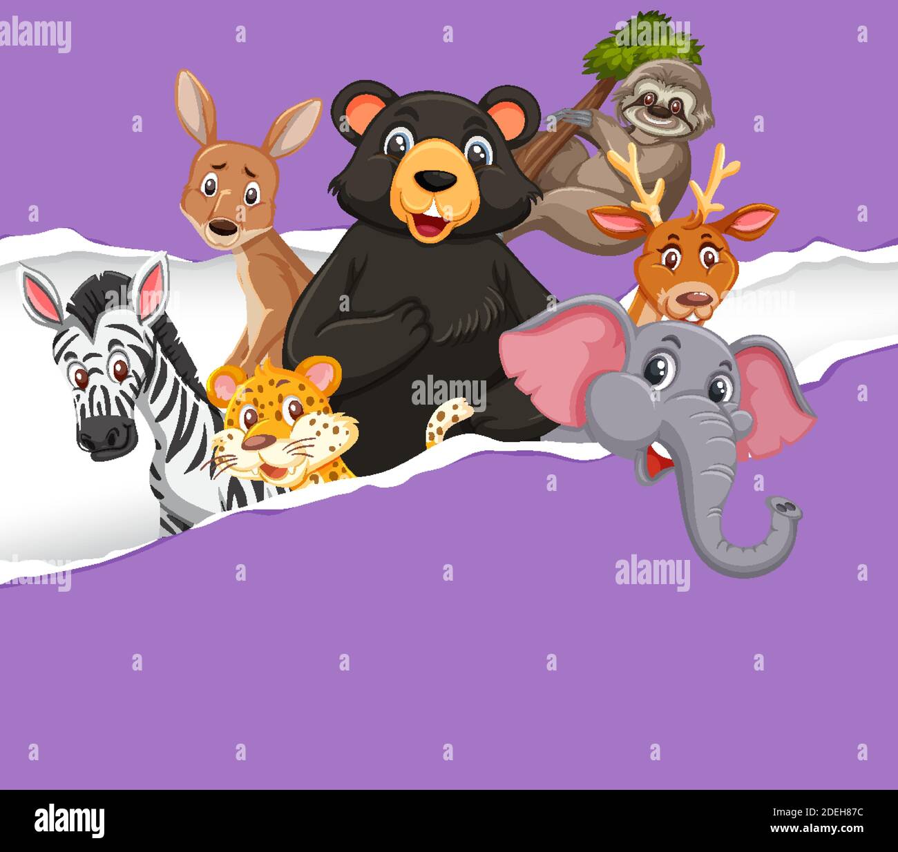 Background template design with wild animals on purple paper ...