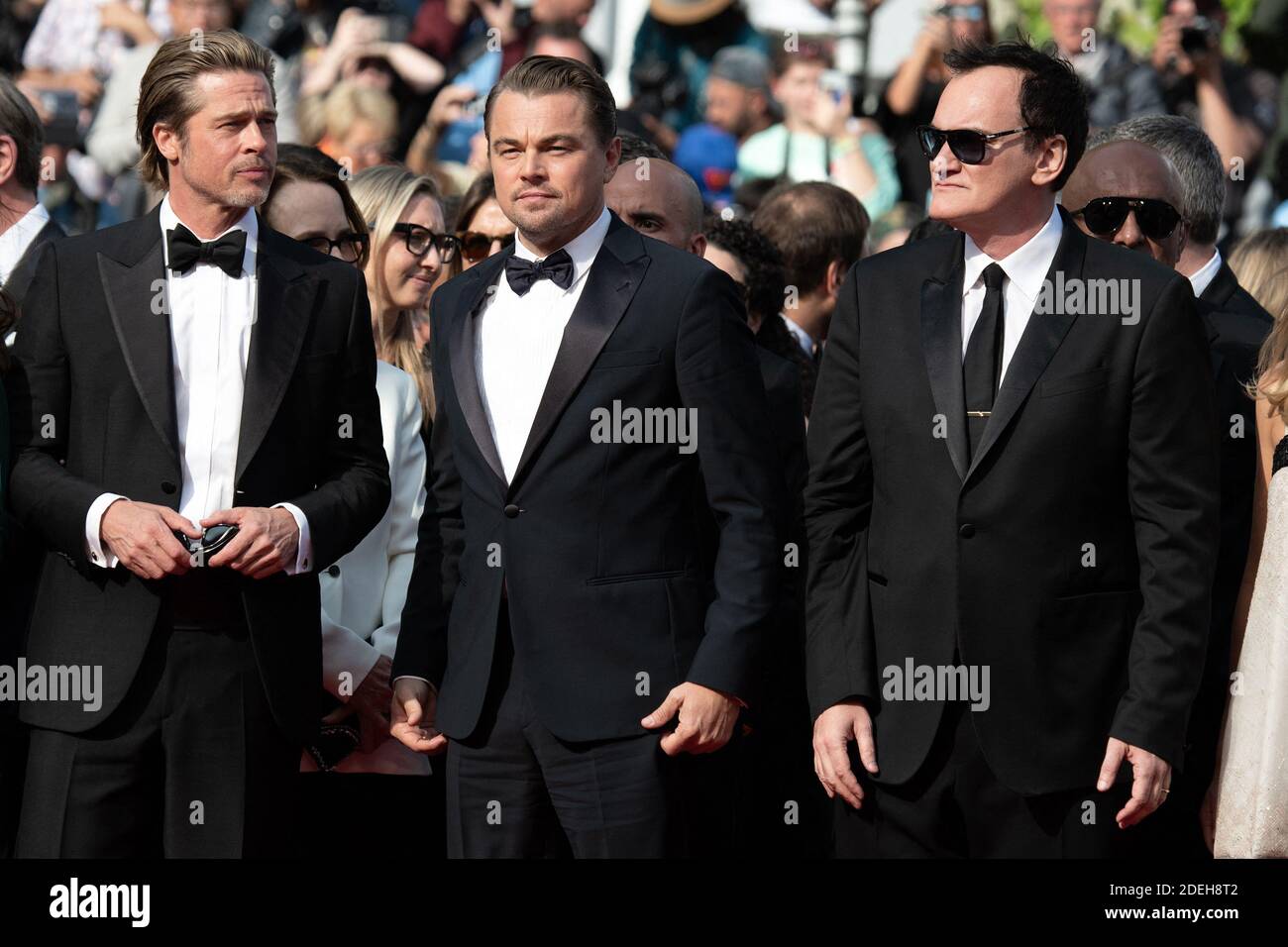 Brad Pitt, Leonardo DiCaprio and Quentin Tarantino attend the screening ...