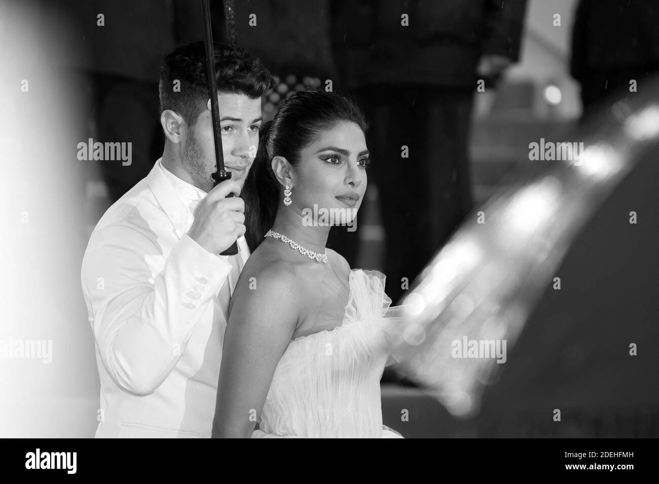 Priyanka Chopra and Nick Jonas arriving on the red carpet of 'Les plus belles annees d'une vie' screening held at the Palais Des Festivals in Cannes, France on May 18, 2019 as part of the 72th Cannes Film Festival. Photo by Nicolas Genin/ABACAPRESS.COM Stock Photo