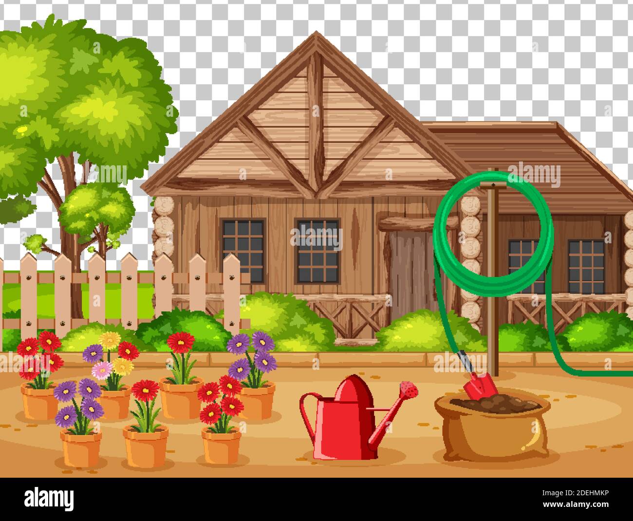 House in nature garden with garden tools scene landscape on transparent  background illustration Stock Vector Image & Art - Alamy