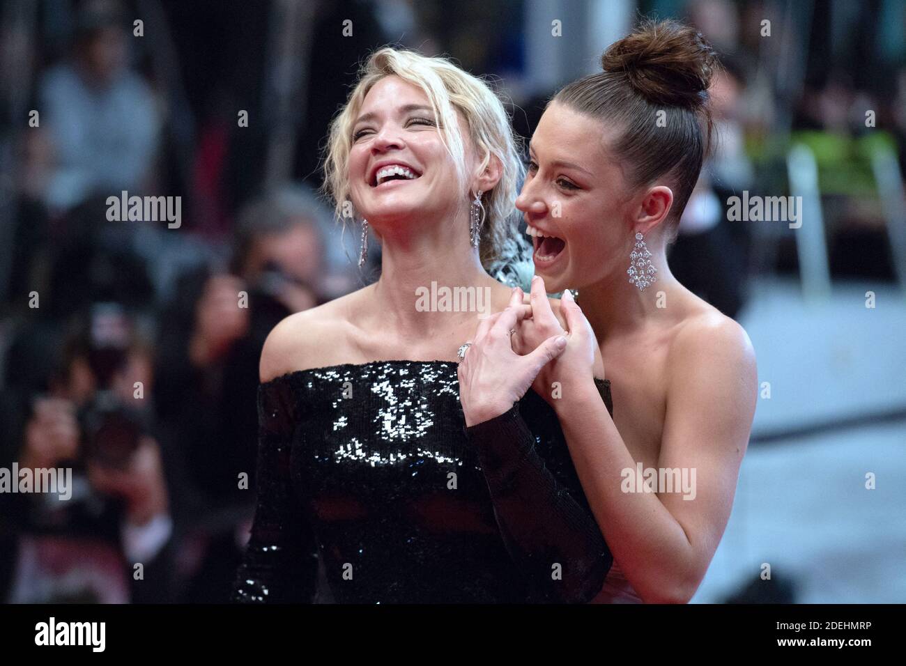 Virginie Efira and Adele Exarchopoulos leaving the Sibyl Premiere as