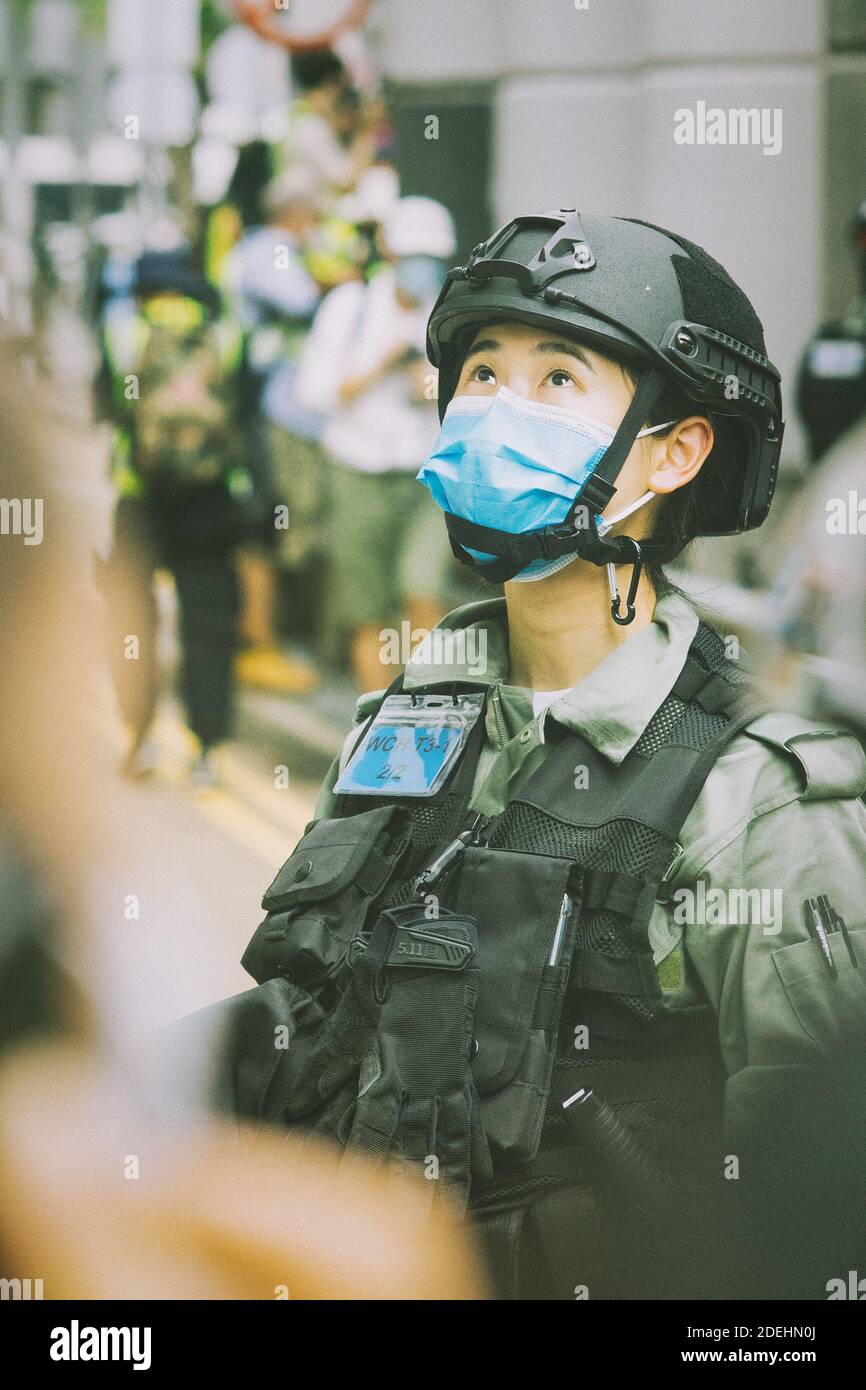 Hong Kong, 27 May 2020, protesters are arrested by police as illegal